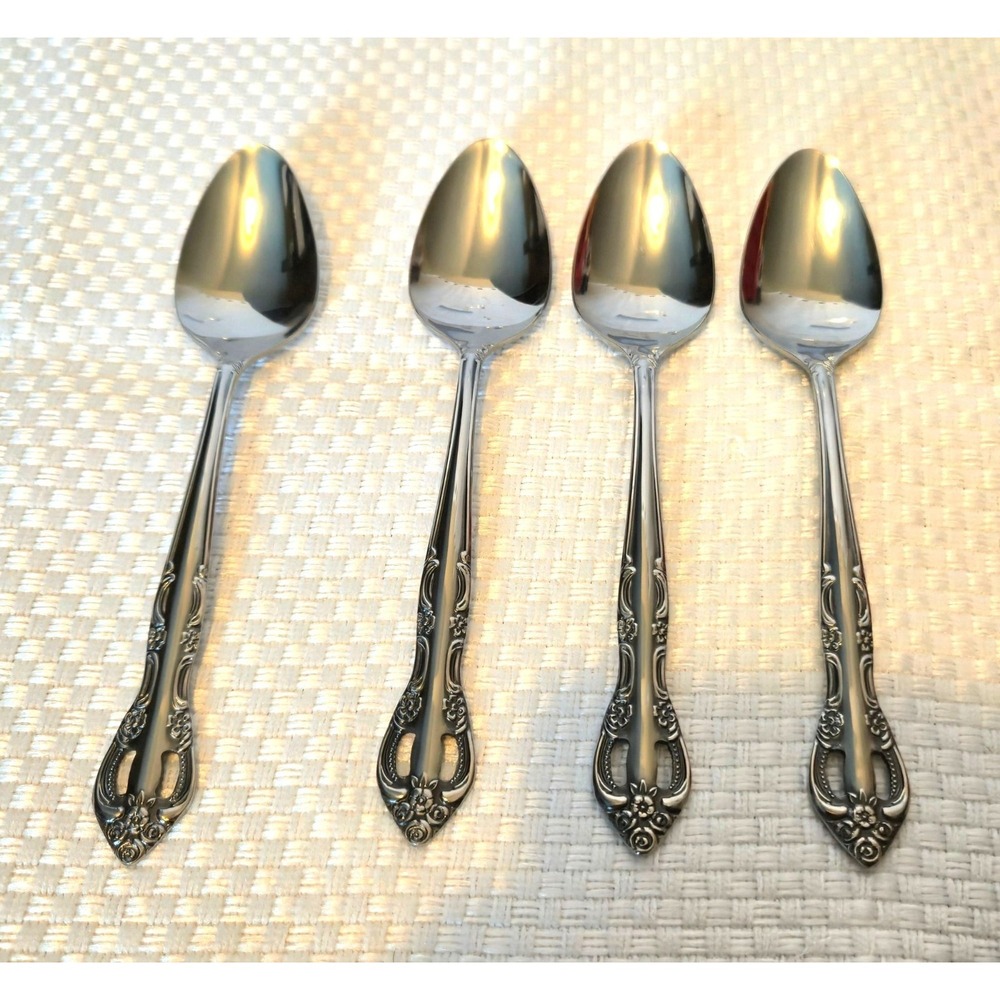 United Silver Co Riviera Teaspoons Set of 4 Stainless Steel Floral Japan